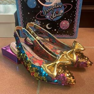 Irregular Choice - asymmetrical low heel rainbow sequin